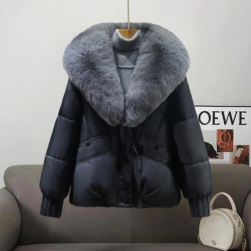 Damen Modische und gefütterte Winterjacke mit abnehmbarem Kunstfellkragen EB
