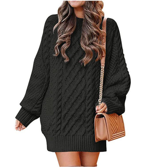 Damen Grober Strickpullover mit voluminösen Ärmeln und dekorativem Zopfmuster EB