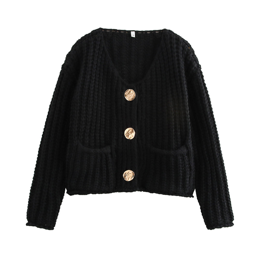 Damen Kuschelige Strickjacke mit großen Knöpfen und aufgesetzten Taschen EB