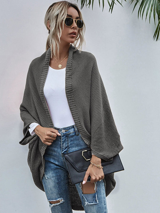 EB | Strickjacke Oversized Passform Wolle Strick Offen Front Fledermausärmel