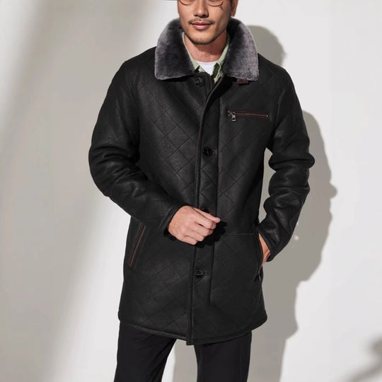 Herren Steppjacke mit luxuriösem Kunstfellkragen EB