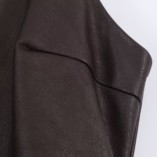 Damen ärmelloses Kunstlederkleid mit voluminösem Rock EB