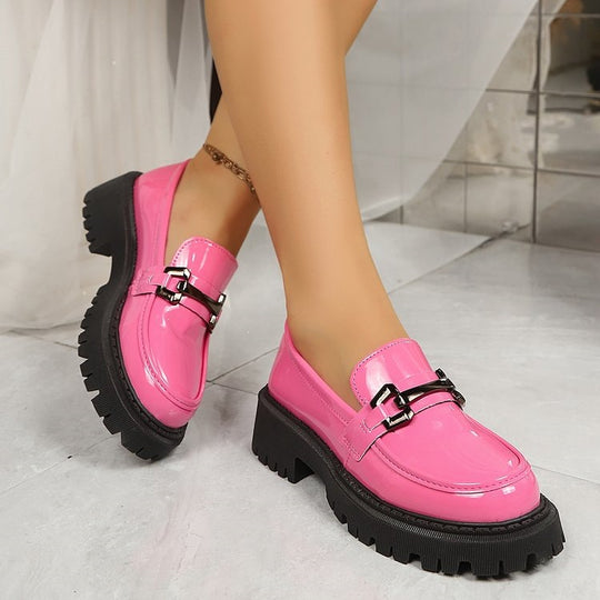 Damen Modische Loafers mit robustem Profil und dekorativem Schnallen-Detail EB