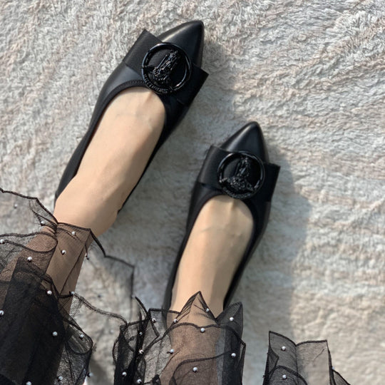 Damen Elegante spitz zulaufende Ballerinas mit modischem Schleifen-Detail EB 1779181375