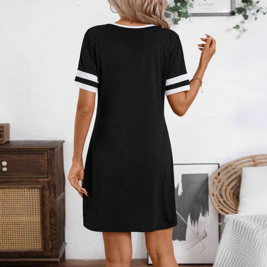 Damen sportliches Freizeitkleid mit Reißverschluss und kontrastierenden Ärmeln Heidi-Mode