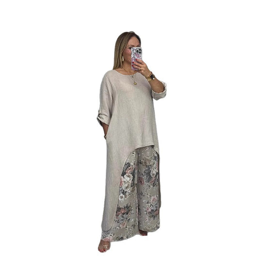 Damen Relaxed Fit Leinen Tunika Top EB
