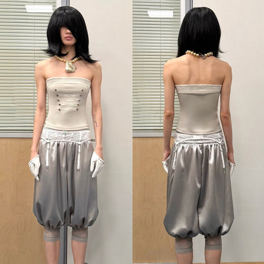 Damen Stilvolles Strapless Top mit glamourösen Verzierungen EB
