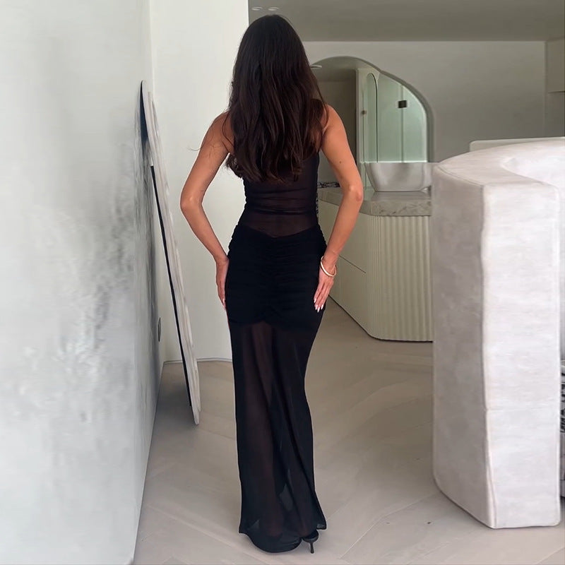 Damen Elegantes und figurbetontes Maxikleid mit fließendem Stoff EB