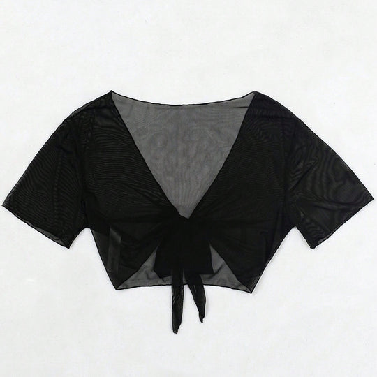 Damen Crop-Top mit V-Ausschnitt und dekorativem Bindeband EB