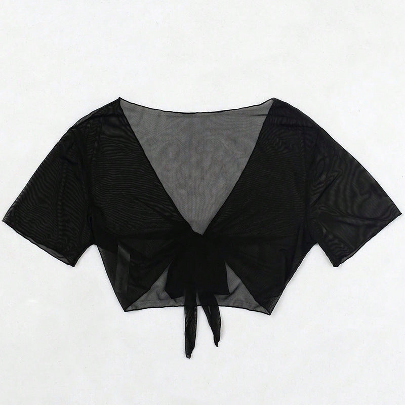 Damen Crop-Top aus transparentem Stoff mit knotbarem Design EB