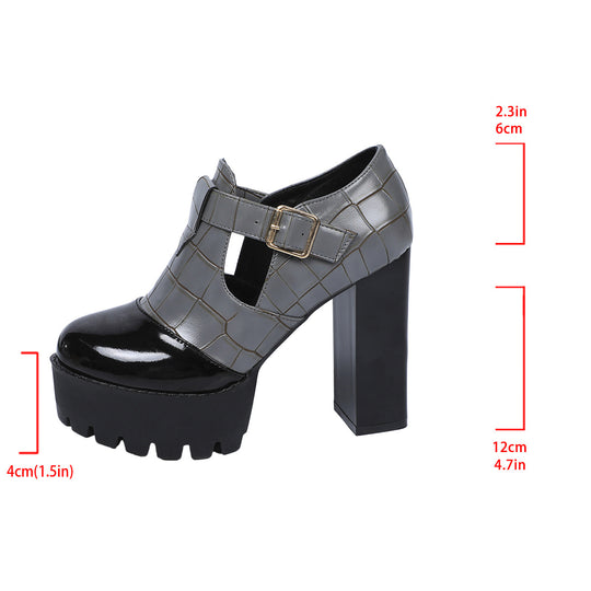 Damen Plateau-Pumps mit modischem Krokoprägungs-Design und verstellbarem Riemen EB