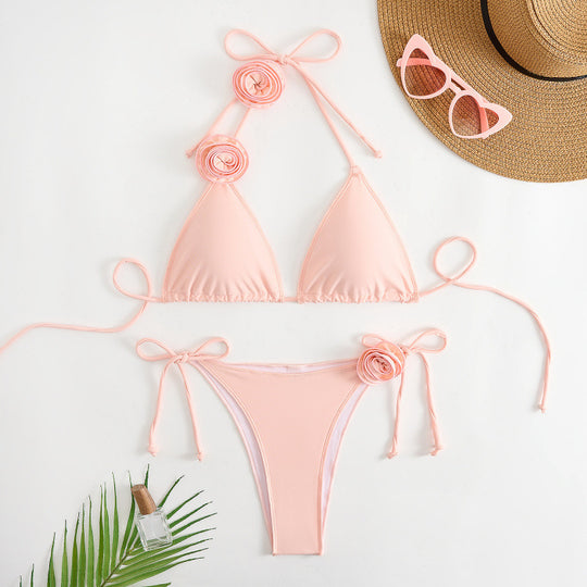 Damen Triangel-Bikini mit verspieltem Blumendesign und verstellbaren Trägern EB