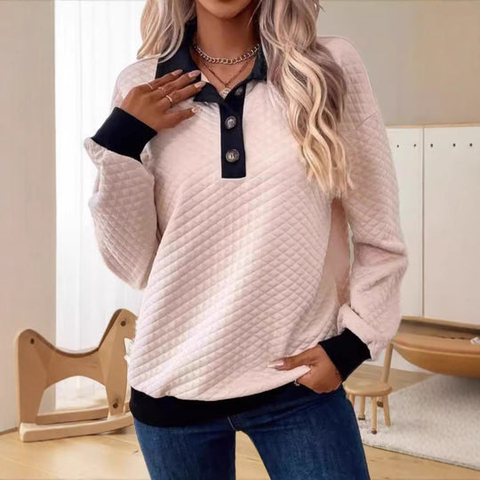 Damen Stepp-Pullover mit Kragen und Knopfleiste EB