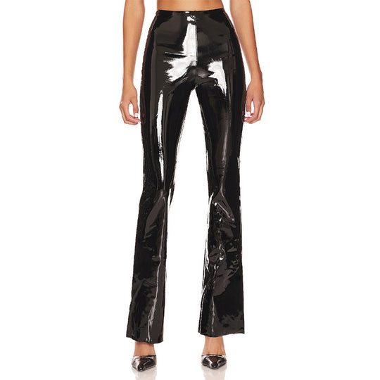 Damen Hochglänzende Flared-Leggings aus elastischem Material EB