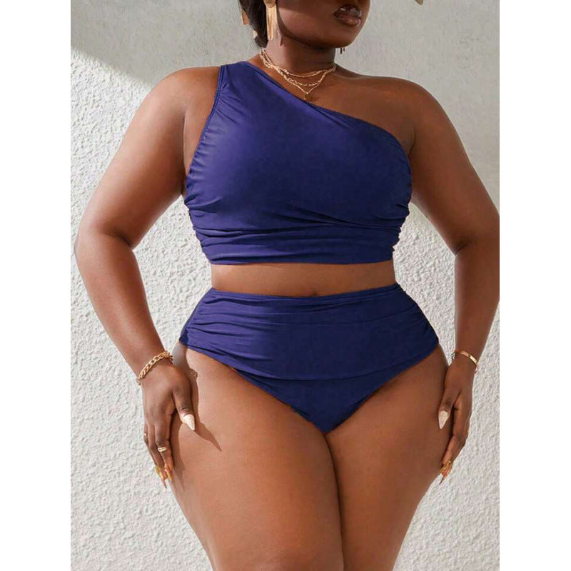 Damen Einseitiger Bikini-Set mit modischem Wickeldetail und hohem Bund EB