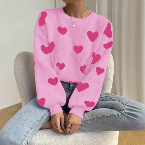 Damen Strickpullover mit auffälligem Herzdesign und lässigem Schnitt EB