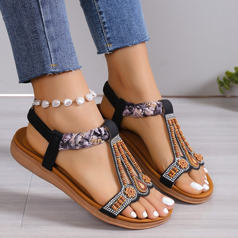 Damen Sandalen mit dekorativer Blumenverzierung und elastischem Riemendesign EB