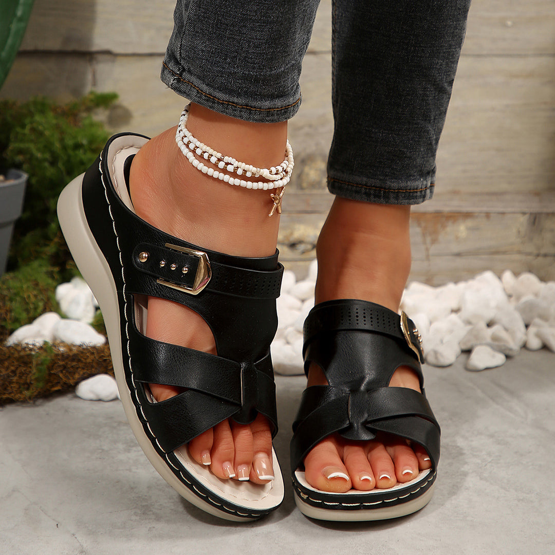 Damen Wedge-Pantolette mit verstellbaren Riemen und atmungsaktivem Fußbett EB