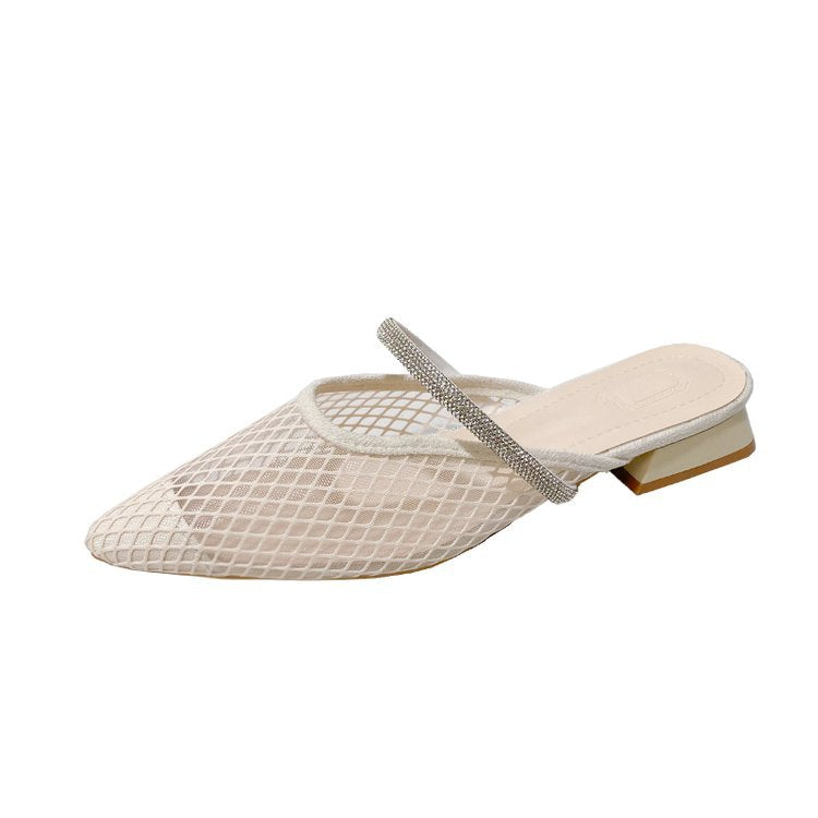 Damen transparente Netz-Mules mit funkelndem Riemen EB