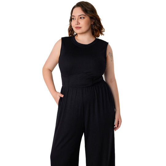 Damen Jumpsuit mit elegantem schulterfreiem Design und praktischen Seitentaschen EB