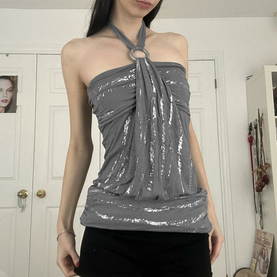 Damen Bandeau-Top mit eleganter Raffung und Strassdetails EB
