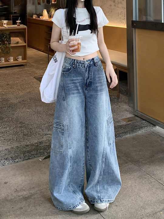 Damen Weite Cargo-Jeans im urbanen Stil EB