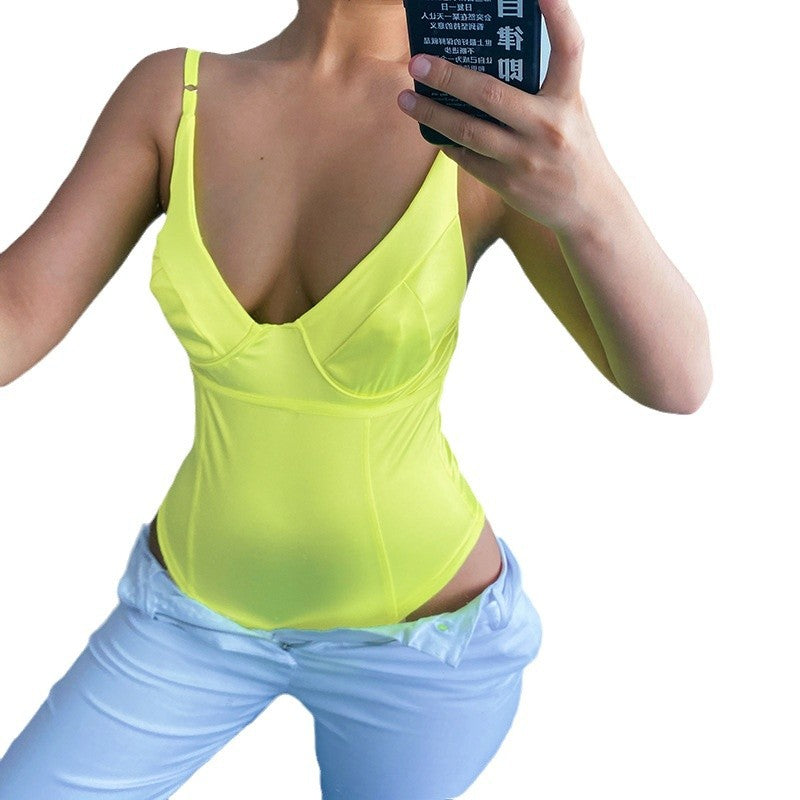 Damen Satin-Bustier-Top mit tiefem V-Ausschnitt und eleganter Passform EB