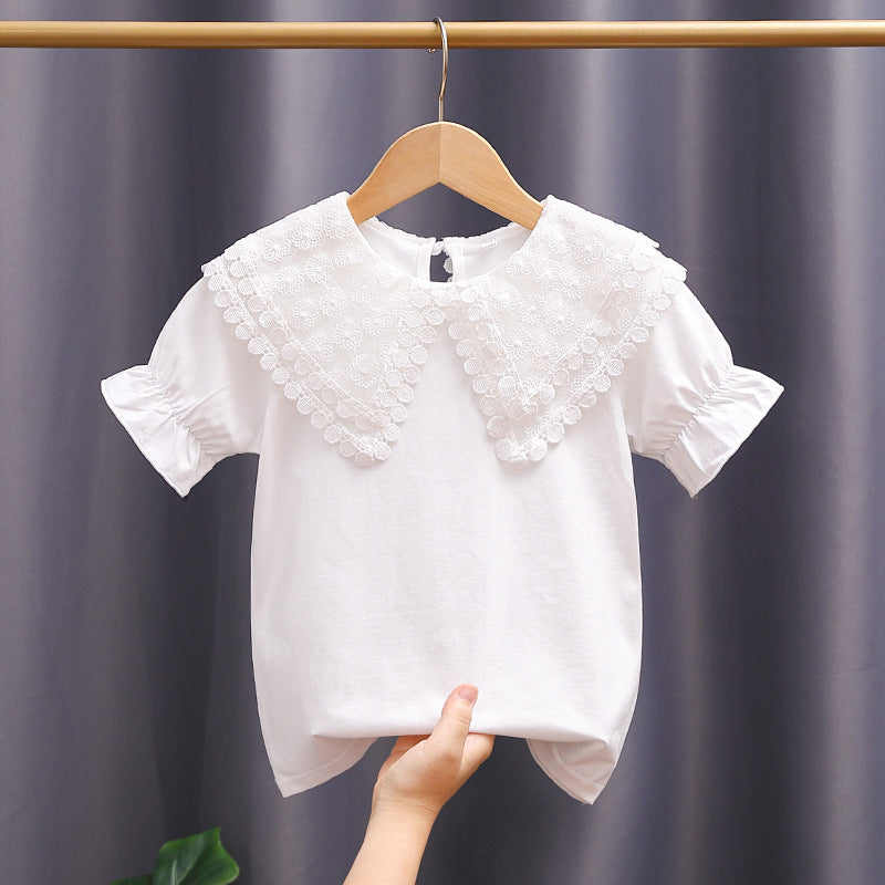 Mädchen Bluse mit romantischem Spitzenkragen und Rüschendetails EB