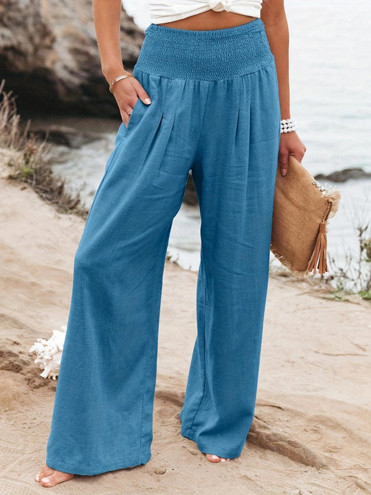 Damen weite Sommerhose mit hohem Bund und eleganten Falten EB