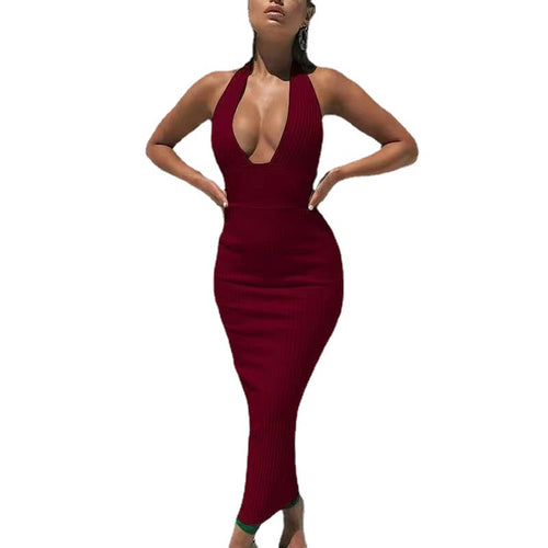 Damen figurbetontes Strickkleid mit tiefem Ausschnitt und schmalem Schnitt EB