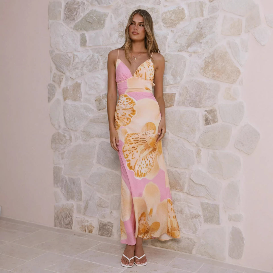 Damen Maxikleid mit floralem Design und raffinierten Rüschendetails EB