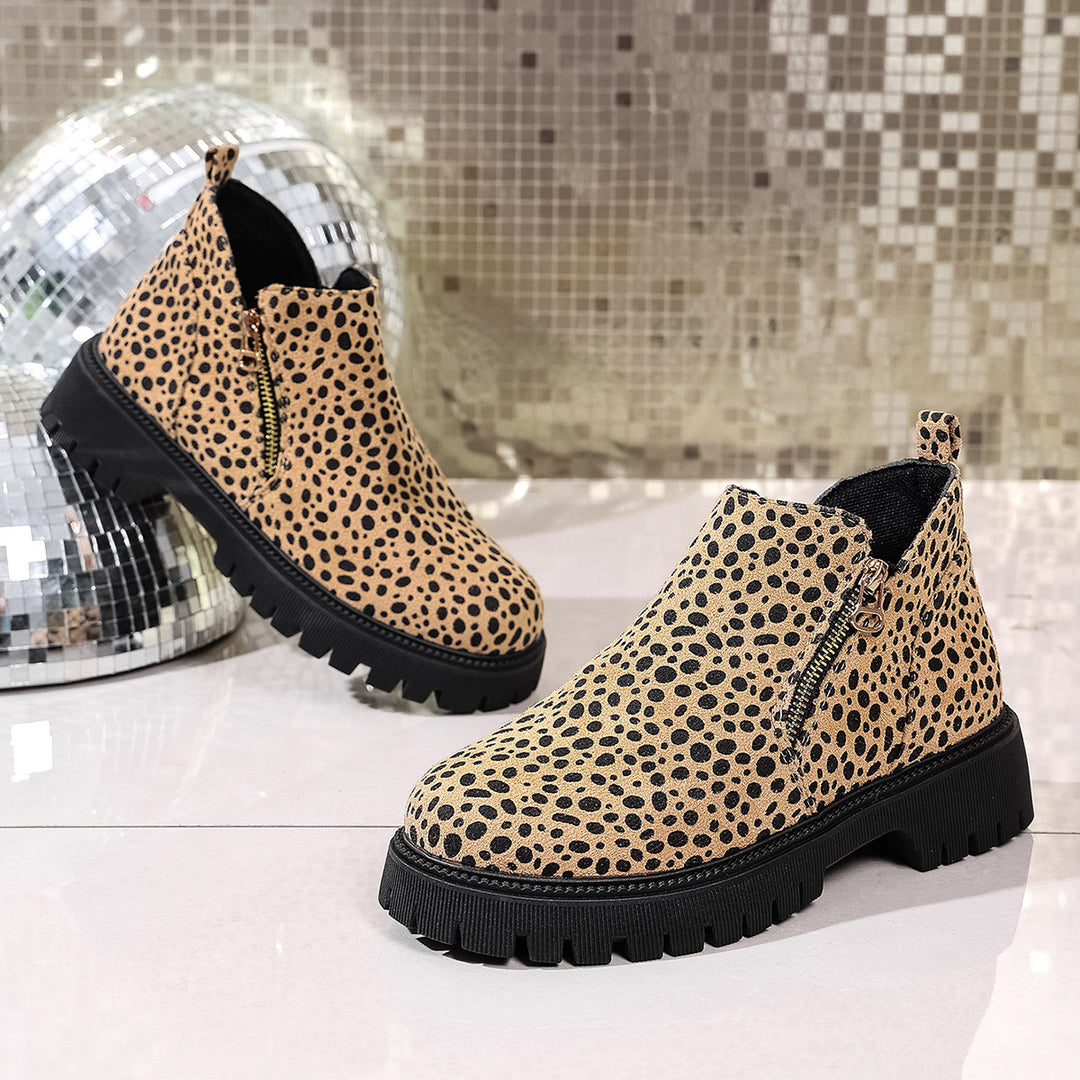 Damen Chelsea-Stiefel mit modischem Leopardenmuster und rutschfester Profilsohle EB