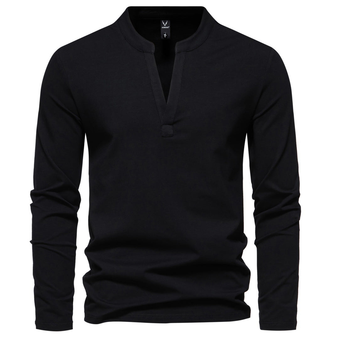 Herren nan langärmeliges Henleyshirt mit Stehkragen, tiefer V-Öffnung und schmaler Passform EB