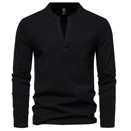 Herren nan langärmeliges Henleyshirt mit Stehkragen, tiefer V-Öffnung und schmaler Passform EB