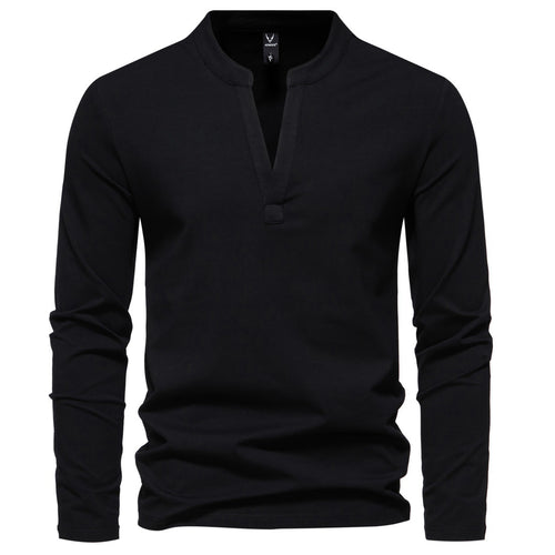 Herren nan langärmeliges Henleyshirt mit Stehkragen, tiefer V-Öffnung und schmaler Passform EB