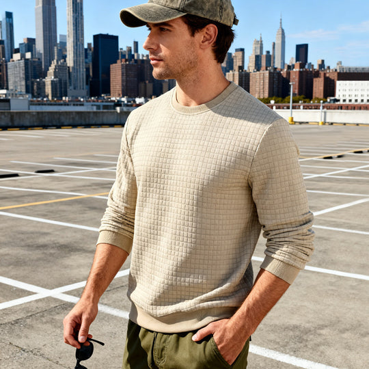 Herren nan strukturiertes Quadrat-Stepppullover mit Rundhals und elastischen Bündchen EB