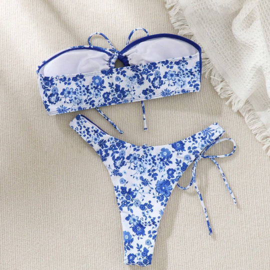 Damen Bandeau-Bikini Set mit floralem Design EB