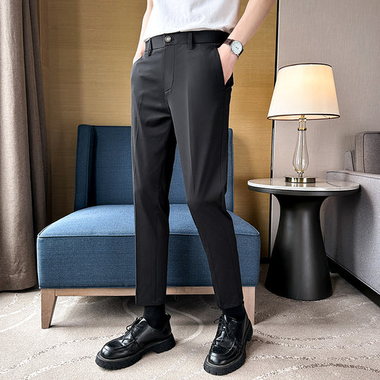 Herren elegante Slim-Fit Hose mit hohem Bund und praktischen Taschen EB