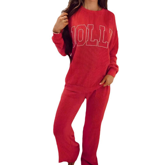 Damen Lässiges Sweatset mit Rippenstruktur und auffälligem Schriftzug EB