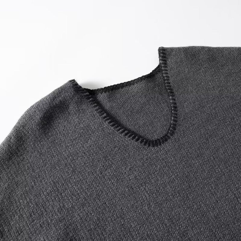 Damen lässiger Strickpullover mit V-Ausschnitt und praktischen Taschen EB