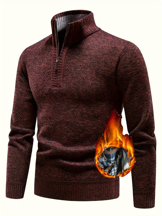 Herren Thermo-Strickpullover mit Stehkragen und Halbzip EB