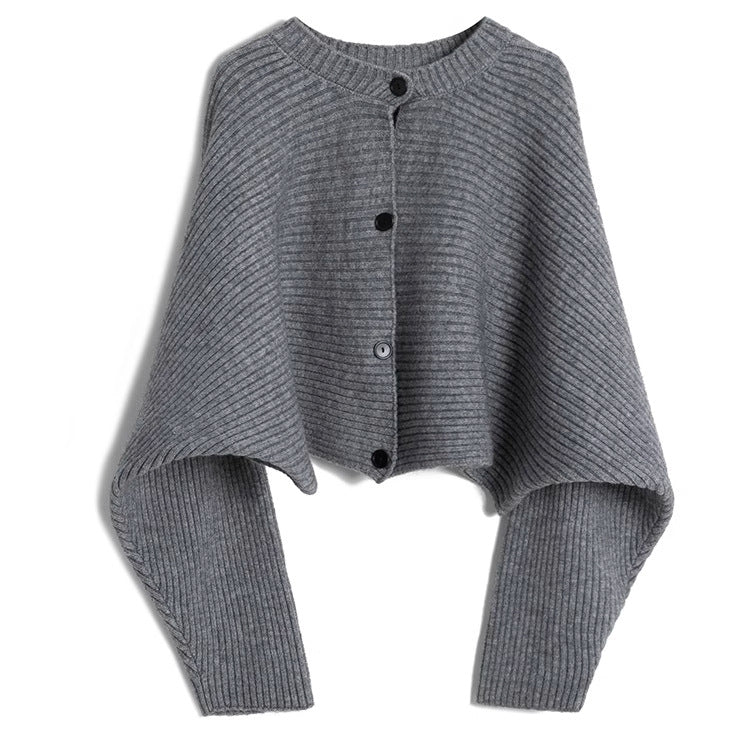 Damen modischer Strickoverwurf mit Knopfdetail und strukturiertem Design EB