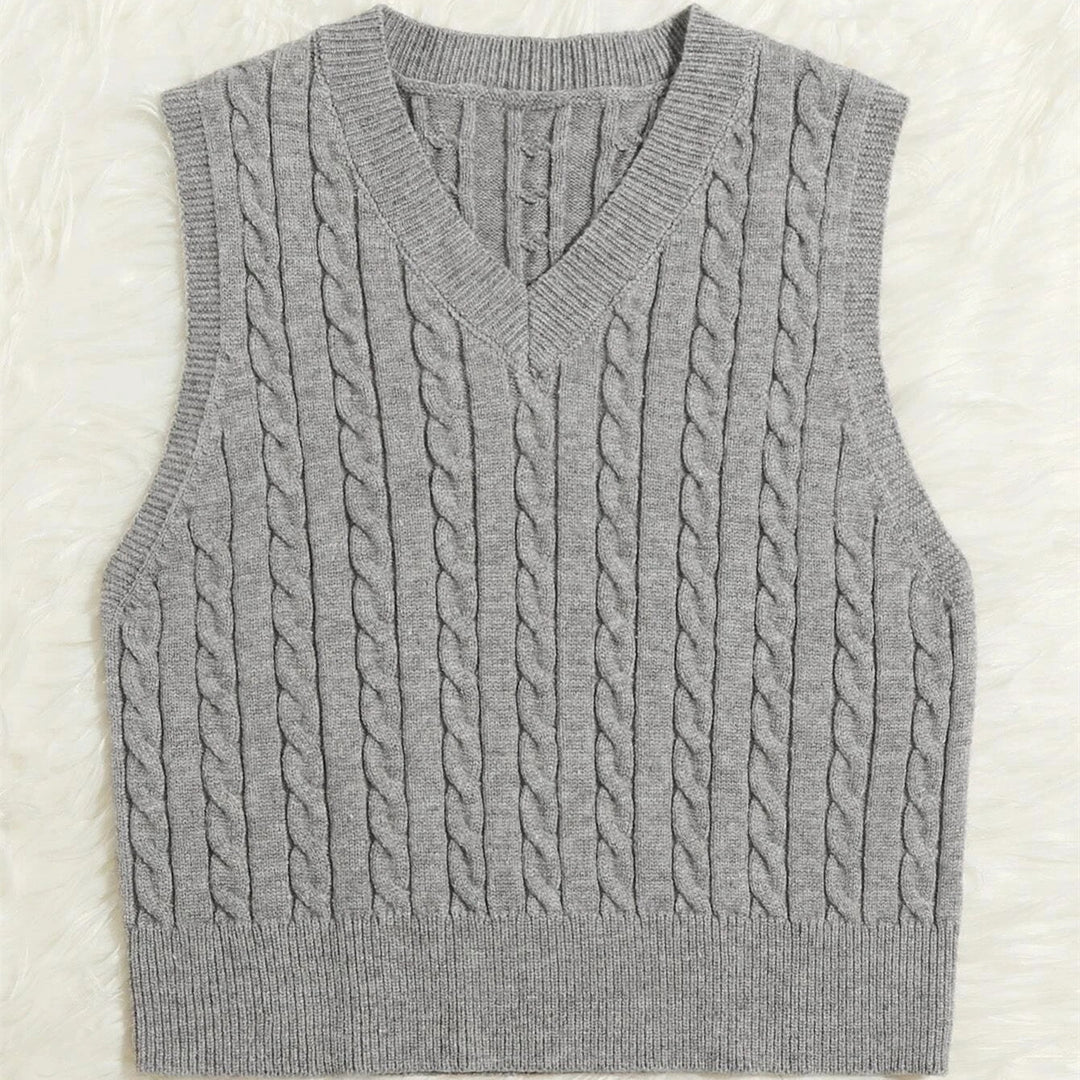 Damen Strickweste mit V-Ausschnitt und Zopfmuster EB