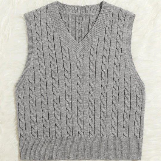 Damen Strickweste mit V-Ausschnitt und Zopfmuster EB