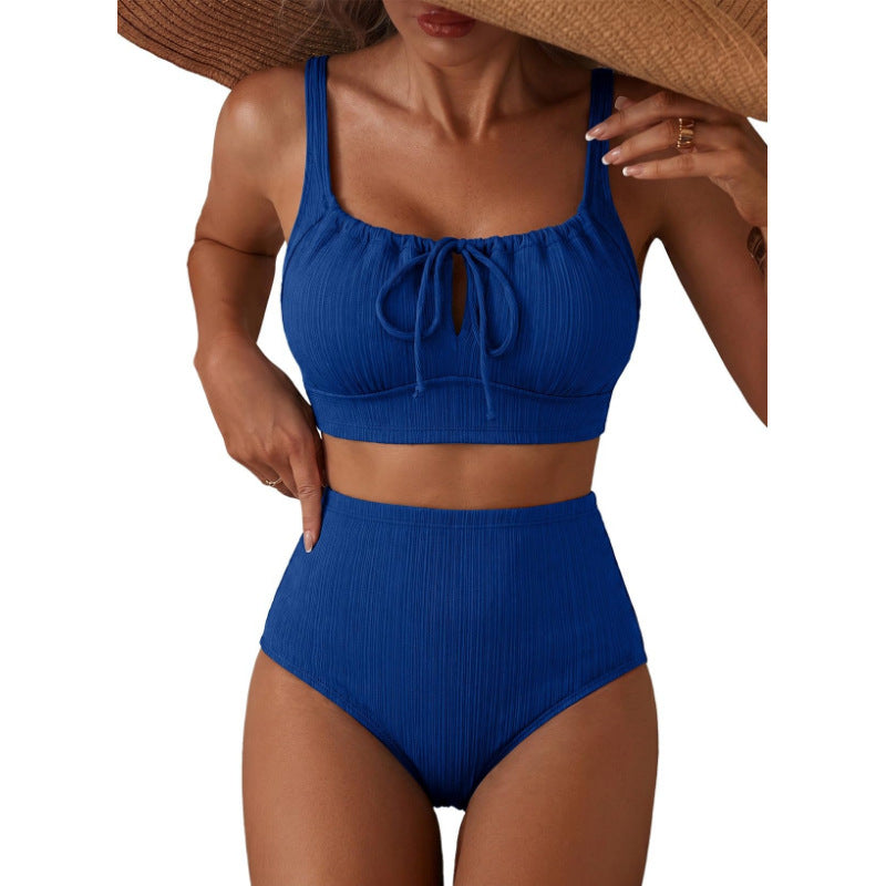 Damen Hochgeschnittener Bikini mit gerafftem Oberteil EB