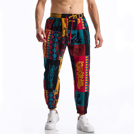 Herren lockere Freizeithose mit buntem Muster und elastischem Bund EB