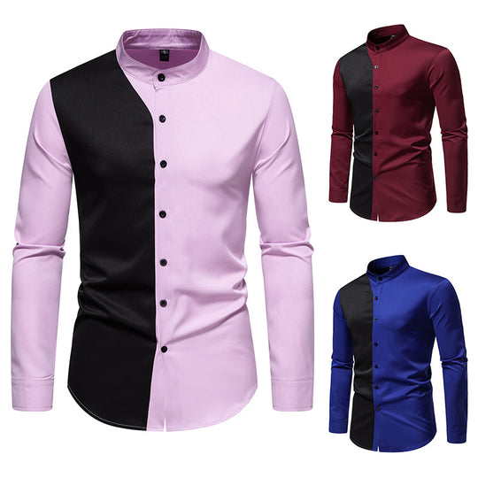 Herren elegantes Langarmhemd mit modernem Farbblockdesign EB