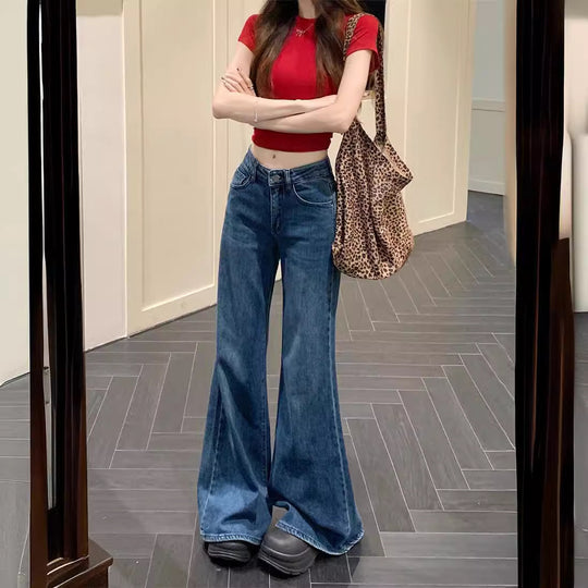 Damen Weit geschnittene High-Waist Jeans mit ausgefallenem Saum EB