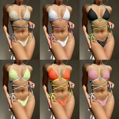 Damen Bikiniset mit gerafftem Design und Herzverschluss EB