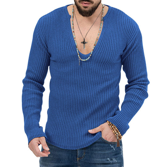 Herren elegantes Langarmshirt mit tiefem V-Ausschnitt und strukturiertem Gewebe EB